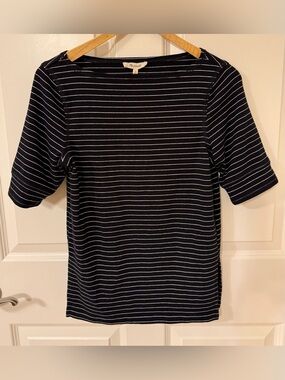 Madewell Women’s Black & White Striped Perfect Cotton Crewneck T-Shirt Medium